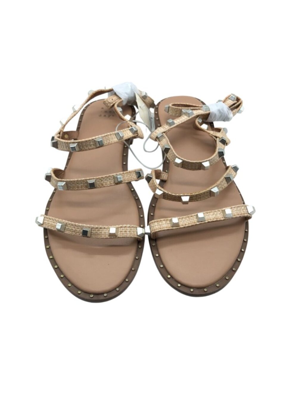 A New Day Womens Astrid Sandals Faux Leather Studded Ankle Strap Beige 8W Wide - Picture 2 of 6